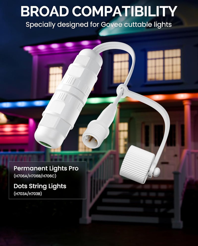 CybeRoad Splice Connector Output for Govee Cuttable Outdoor Lights — Compatible with Govee H706A, H706B, H706C, H703A, H703B, Waterproof Extension Cable Wire Connector Male - Image 2